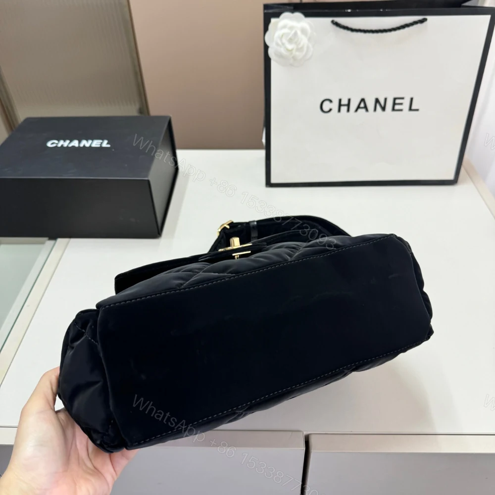 View 5 of Chanel Maxi Bowling Bag Velvet Effect Nylon And Gold Tone Metal Black 27Cm