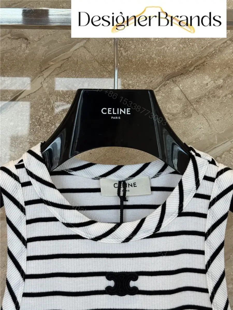 View 3 of Celine Triomphe Black and White Striped Knit Vest