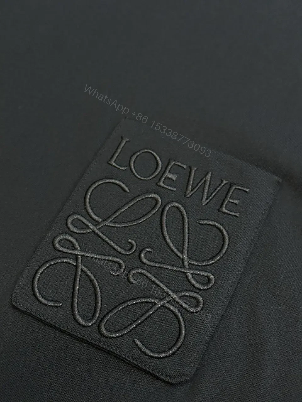 View 4 of Black Cotton T-Shirt Minimalist Logo Pocket Crew Neck Tee