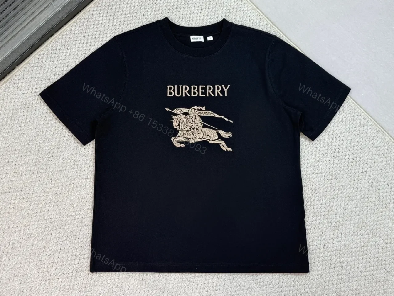 [N/A] Bold Navy Cotton Tee with Gold Logo Graphic — view 1
