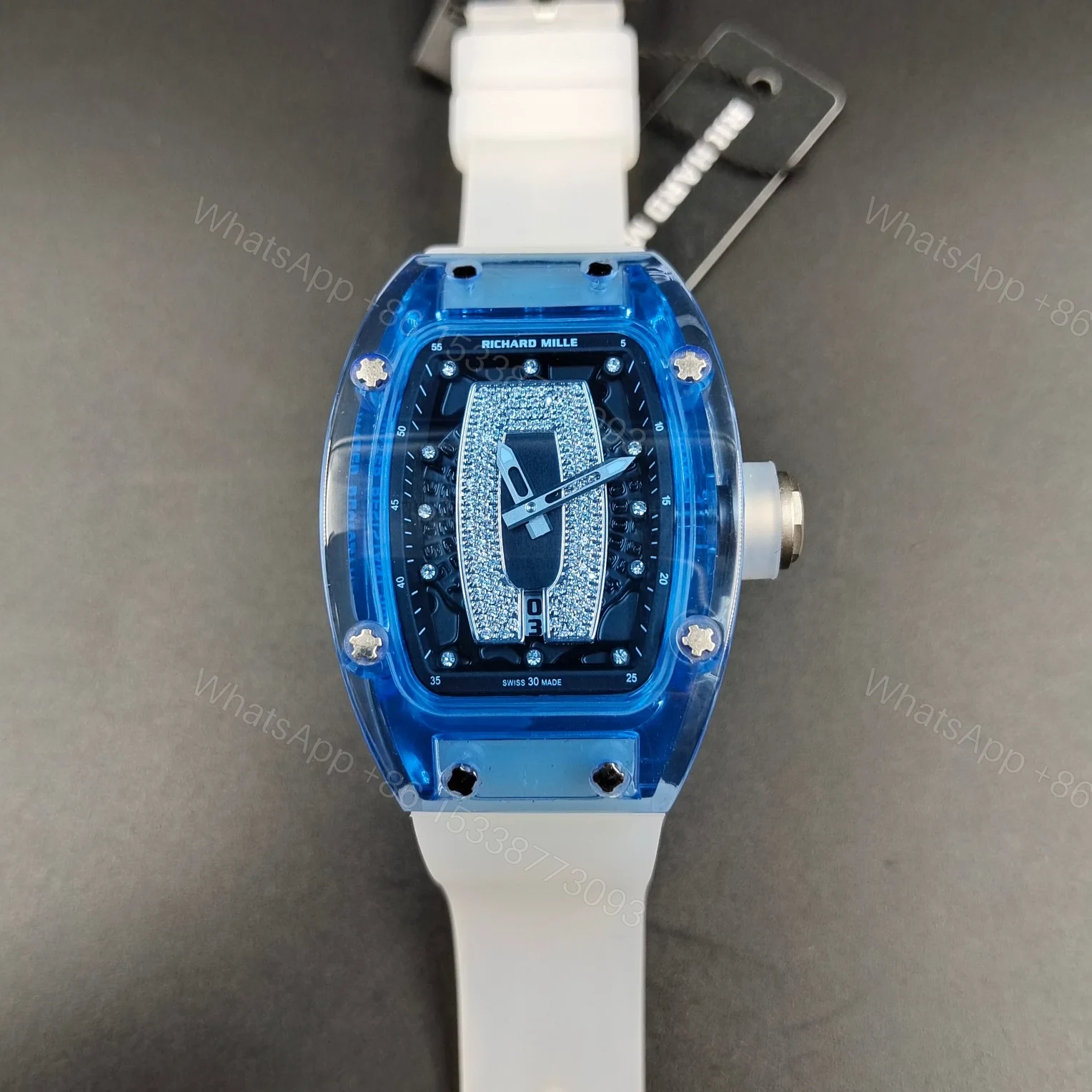 View 4 of Richard Mille RM07-02 Gemset Sapphire Automatic Watch Blue Sapphire Case White Strap CRMA5 Movement Premium Edition RM-RM07-02-GS-BLU-WHT