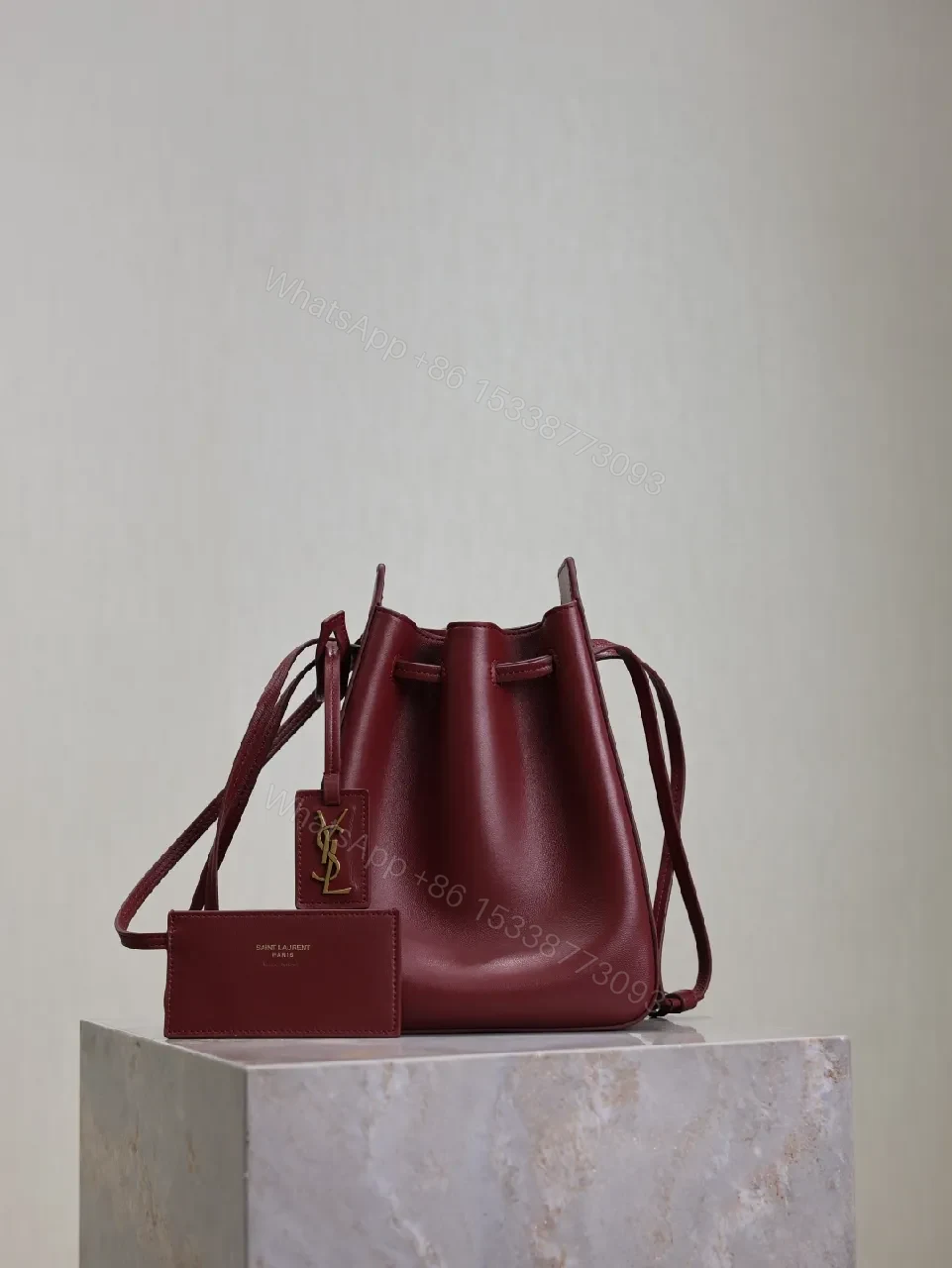 Deep Bordeaux Leather Drawstring Bucket Bag—Elevated Everyday Style — view 1