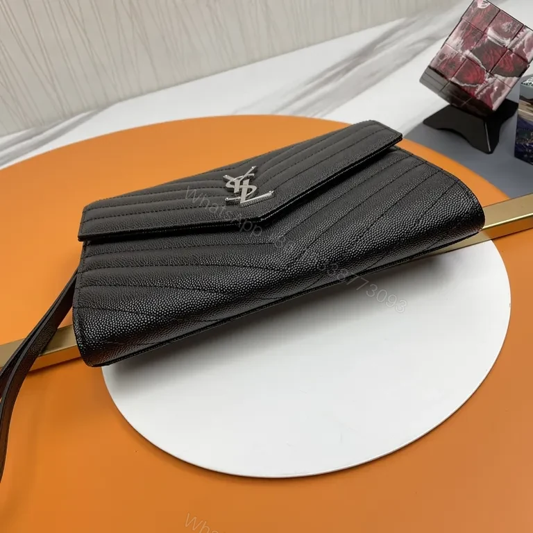 View 3 of Chic Black Quilted Wallet on Chain - YSL Gold Hardware