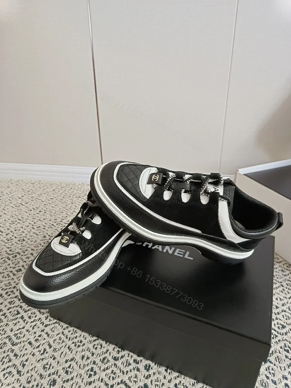 View 6 of Quilted Black-White Luxe Sneaker: Designer-Detail Charm