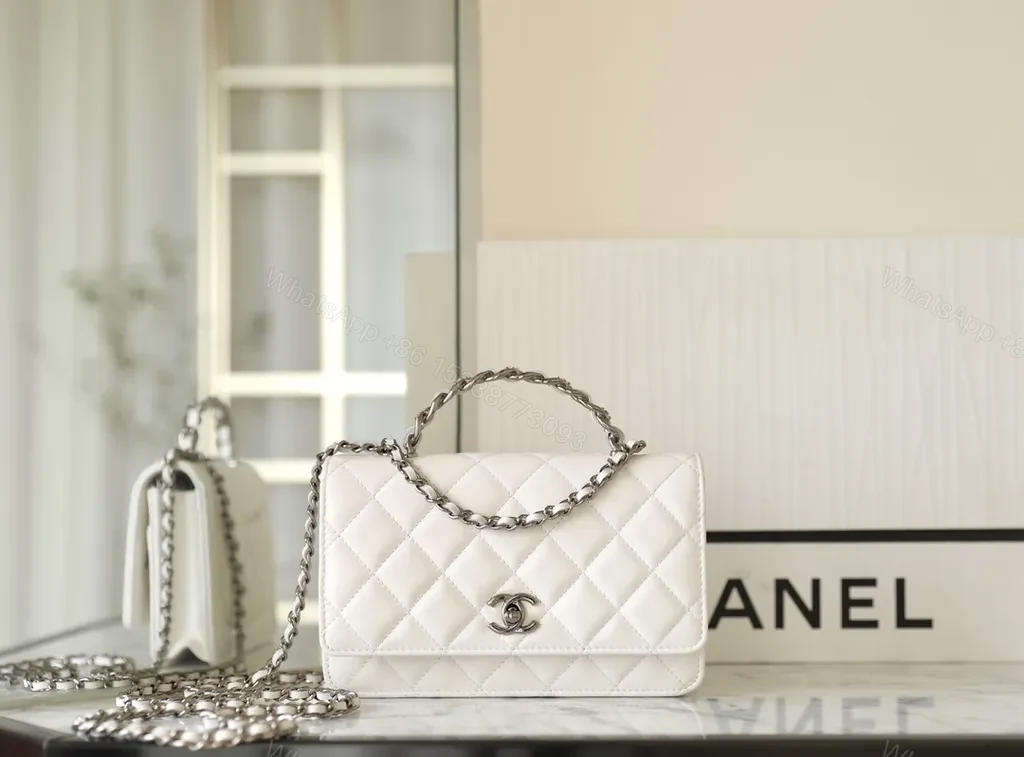 Chanel-Inspired Quilted White Mini Bag with Chain Strap — view 1