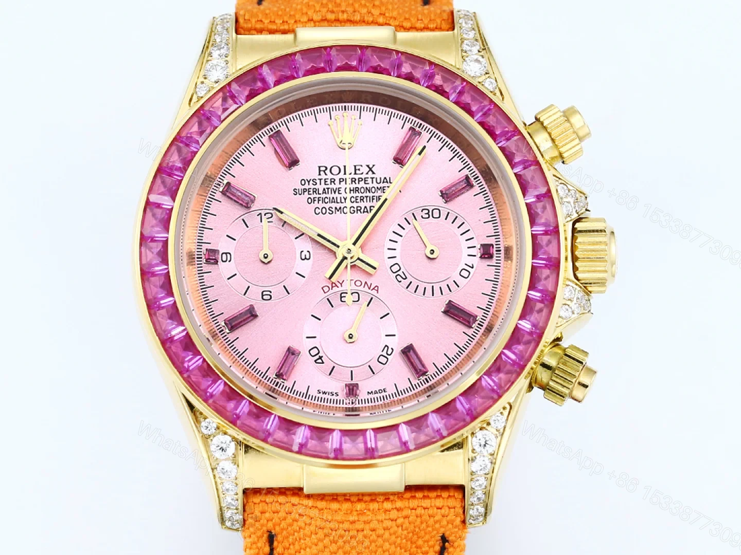 View 4 of Rolex Daytona Pink Ruby OrangeStrap Replica 43MM Exclusive Gold Case Edition RG-ROLEX-DAYTONA-PINK-RUBY-PINK-43