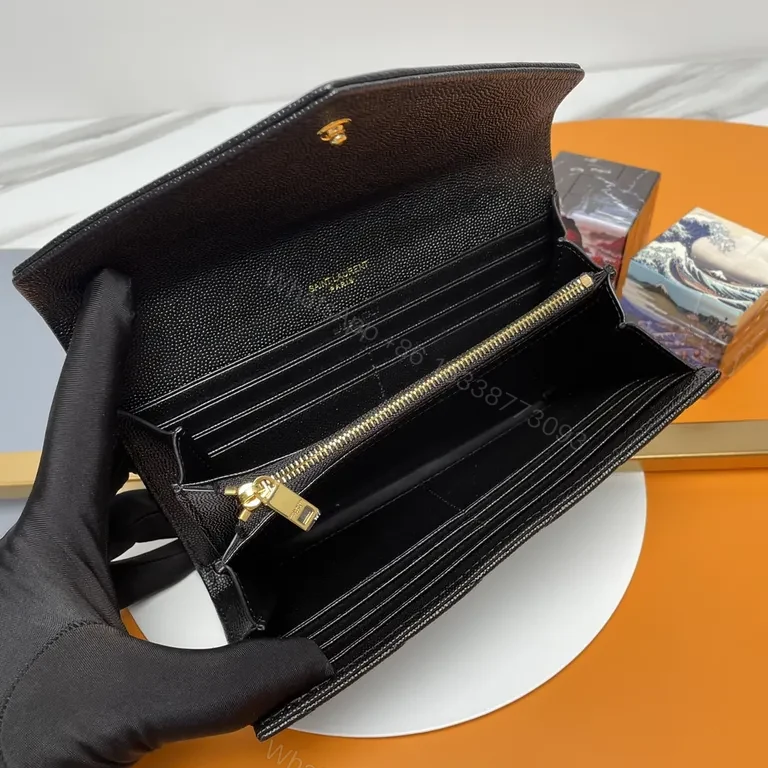 View 4 of Noir Leather Quilted YSL Wallet Clutch with Chain