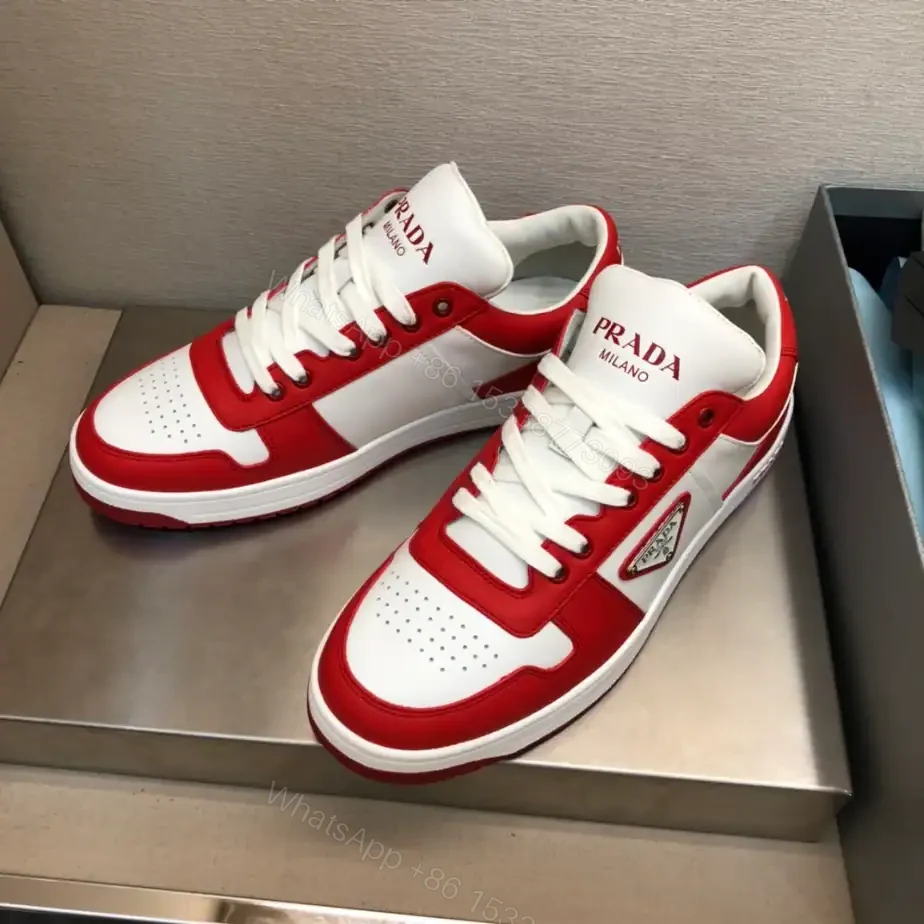 View 6 of PRADA DOWNTOWN LEATHER SNEAKERS IN WHITE AND LACQUER RED- PRD012
