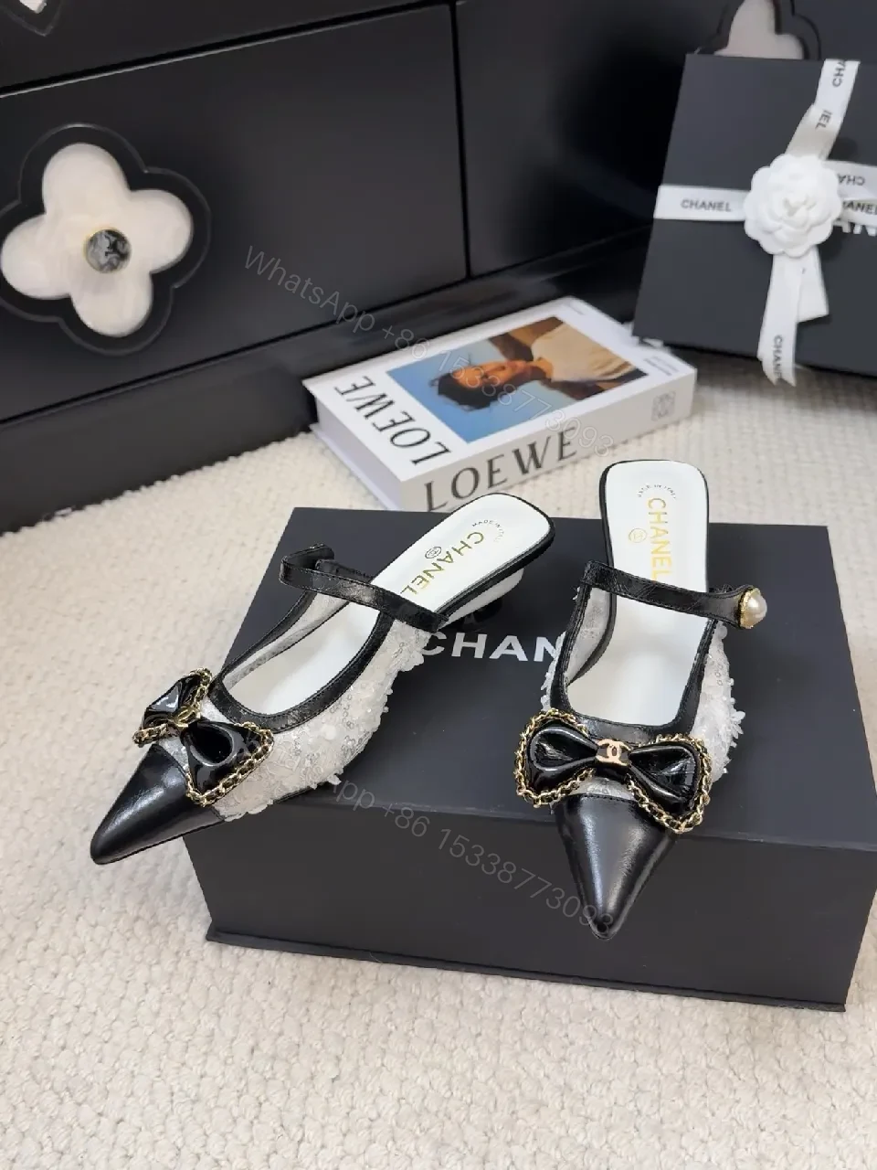Chic Pointed-Toe Mules with Lace Bow Detail, Open- Heel footwear — view 1