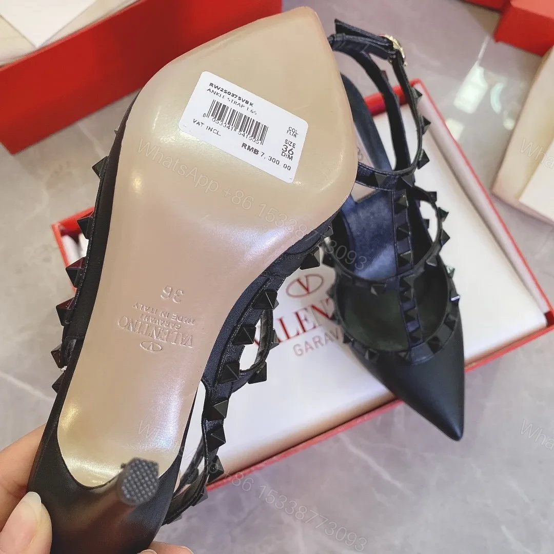 View 4 of Valentino Women Black Leather Studded Heels