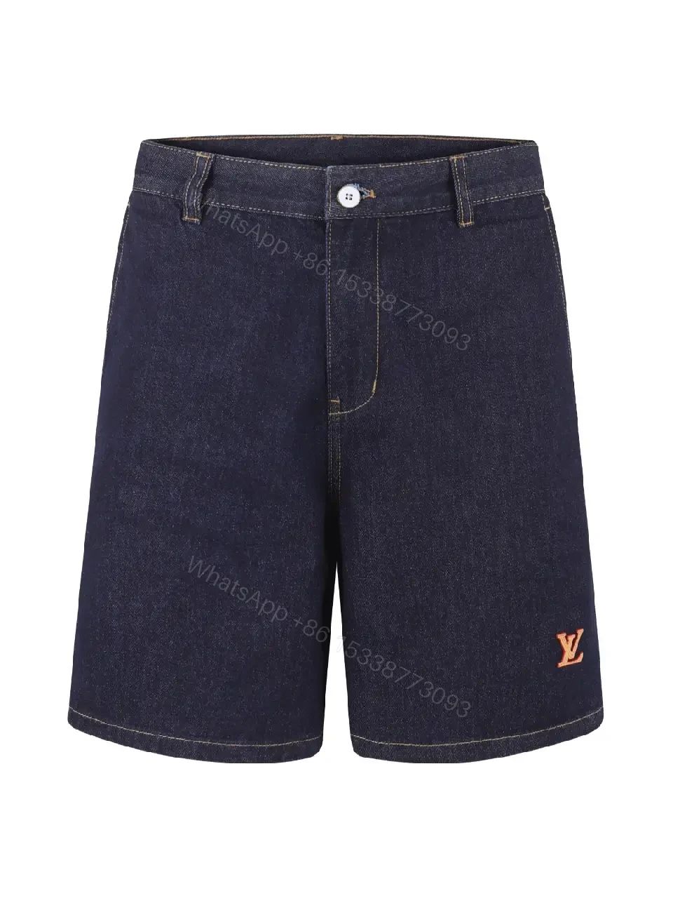 View 10 of Navy Denim Bermuda LV Logo Shorts