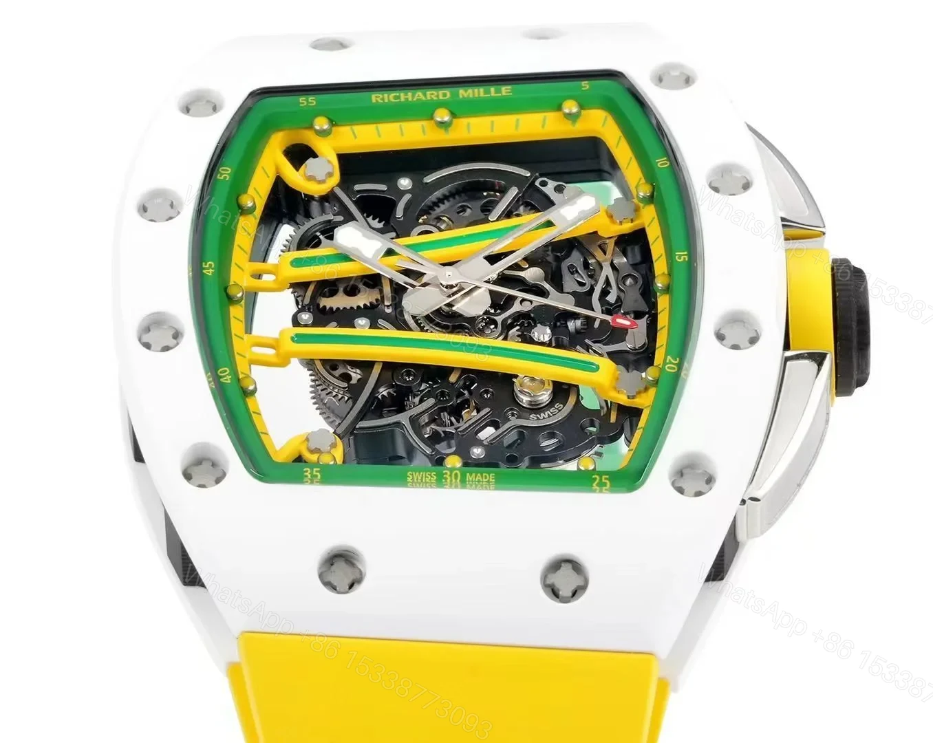 View 3 of Richard Mille RM61-01 Watch Yellow Strap TZP-N Zirconia Ceramic NTPT Carbon Fiber Skeleton Dial RMUL2 Manual Winding Movement Suspended Bridge Sports Edition RM61-01-YLS-TZP-RMUL2