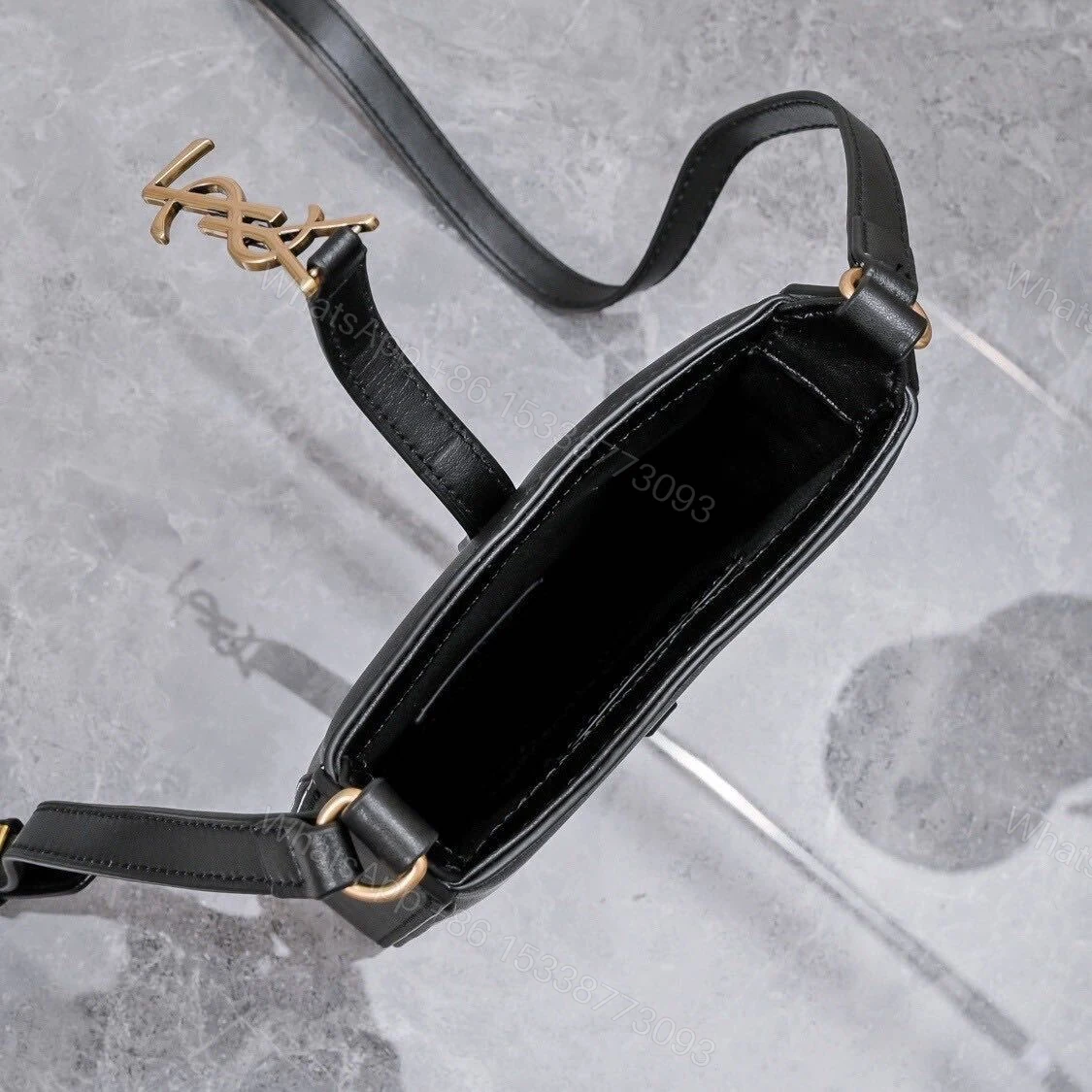 View 8 of Saint Laurent Le 5 A 7 Mini Vertical In Shiny Leather With Bronze Metal In Black 19cm