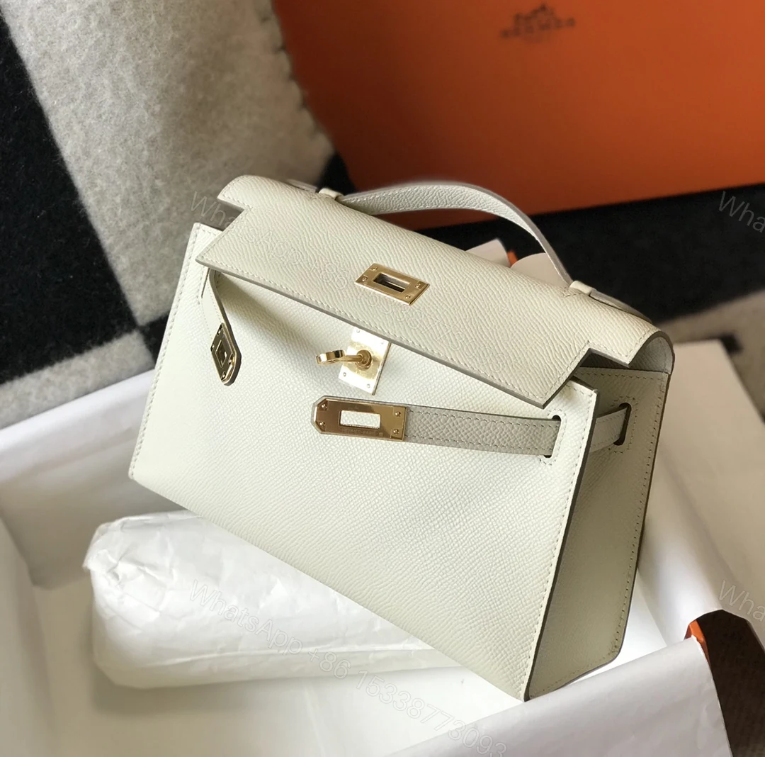 View 7 of HERMES MINI KELLY POCHETTE GOLD TONED HARDWARE WHITE 22CM