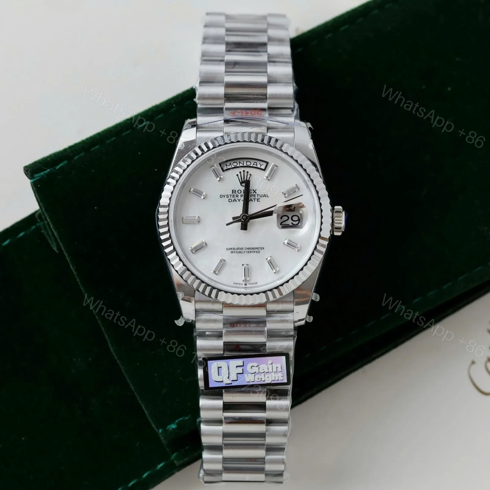 View 2 of Superclone Rolex Day-Date White Mother-of-Pearl Diamond Dial 128236-0021 36 mm