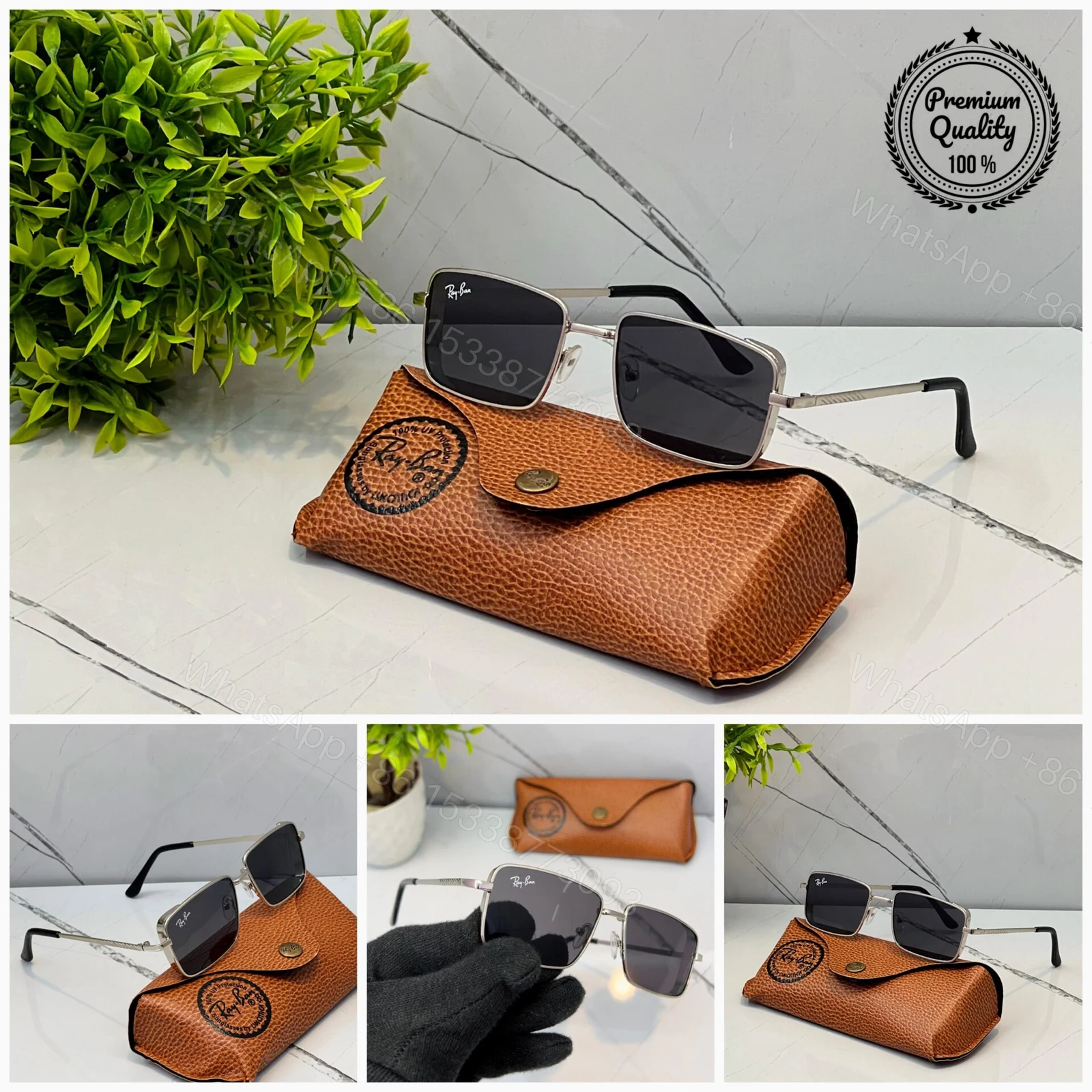 Ray-Ban Square Silver Black Lens Sunglasses — view 1