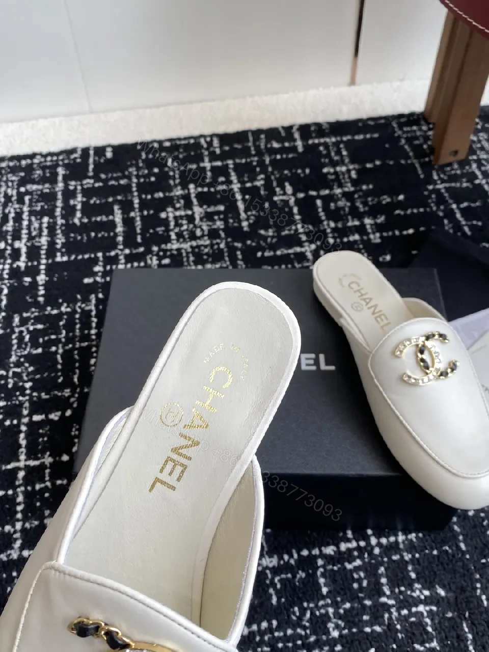 View 2 of White Leather Mule + Gold Hardware + Modern Luxe + All-Day Comfort + Slide-On footwear