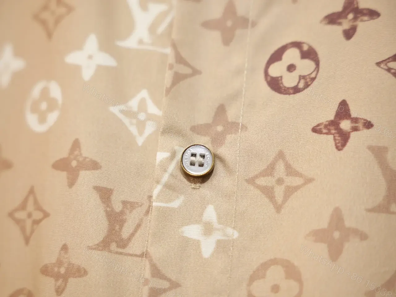 View 3 of Light Beige LV Monogram Short-Sleeve Shirt with Button Placket