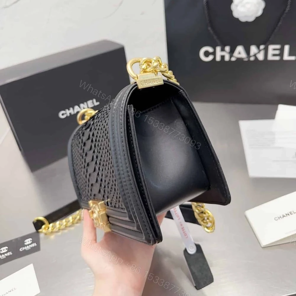 View 3 of Chanel Boy Flap Bag Snake Black 25Cm