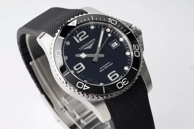 View 4 of Longines Conquest Black Dial Automatic Watch with Stainless Steel Case and Rubber Strap