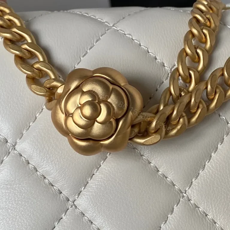 View 5 of White Quilted Flap Bag with Gold Chain â€“ Luxe Everyday Accessory