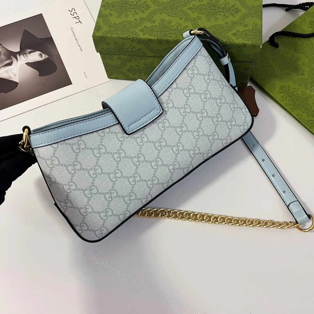 View 4 of Gucci Padlock Small Shoulder Bag GG Supreme Dusty Blue 27Cm 811705 FAD3R 8744