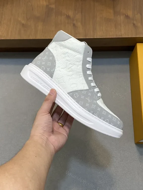 View 4 of Textured LV-Inspired High-Top Sneakers for All-Day Comfort