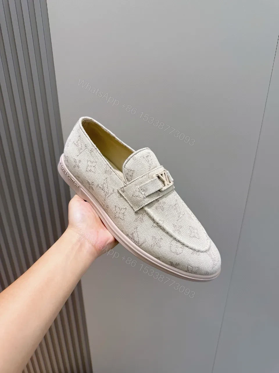 View 2 of Denim-Inspired Monogram Loafers: Textured Comfort, Everyday Style