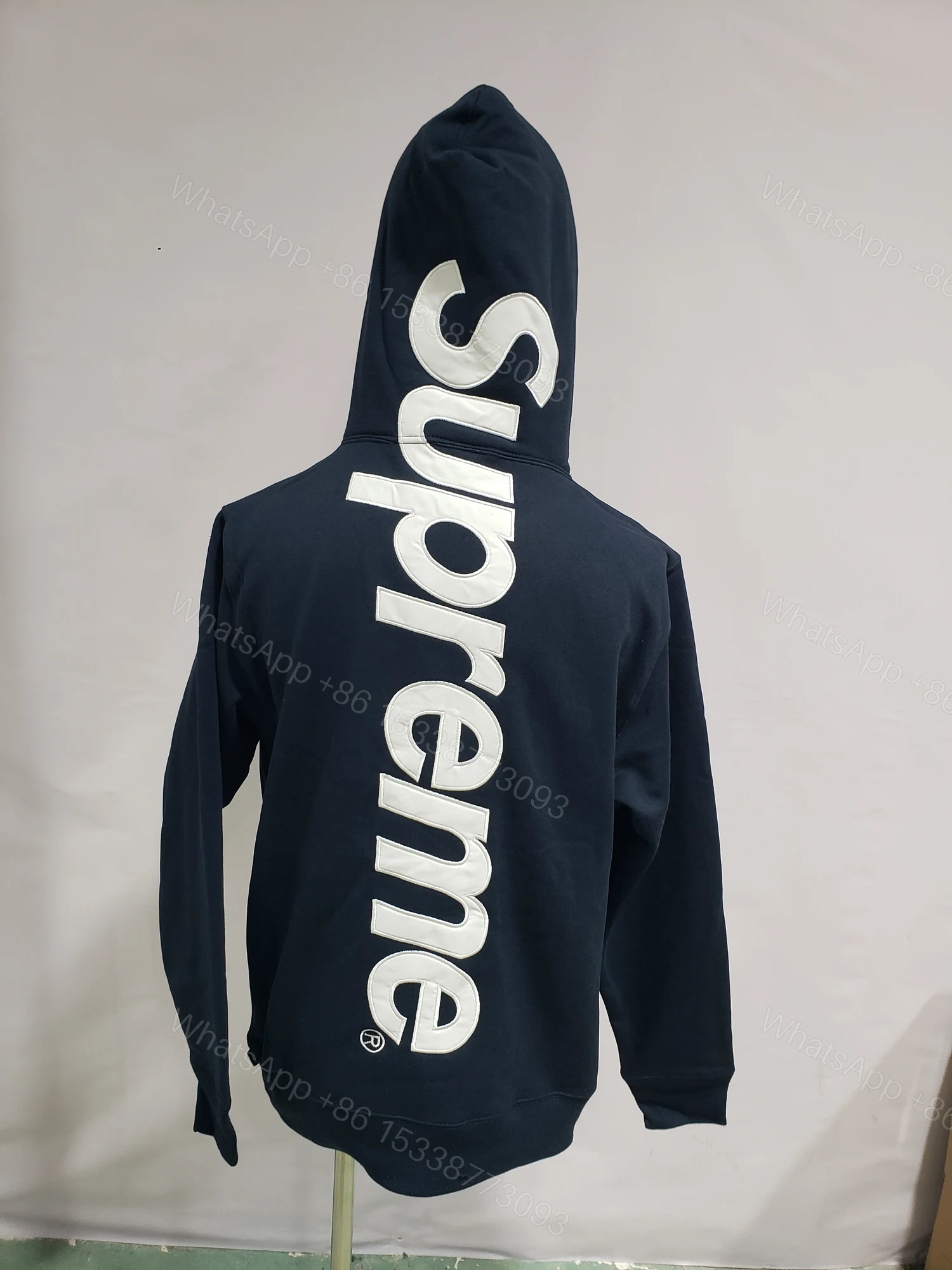 View 2 of Supreme Satin Appliqué Hoodie Sweatshirt Navy Blue