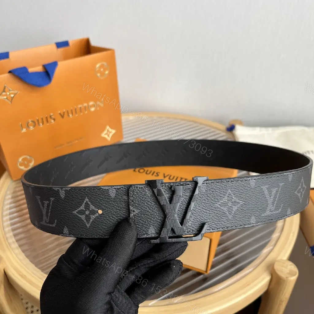 View 2 of Black Leather Belt Modern Slick LV Monogram Buckle Belt