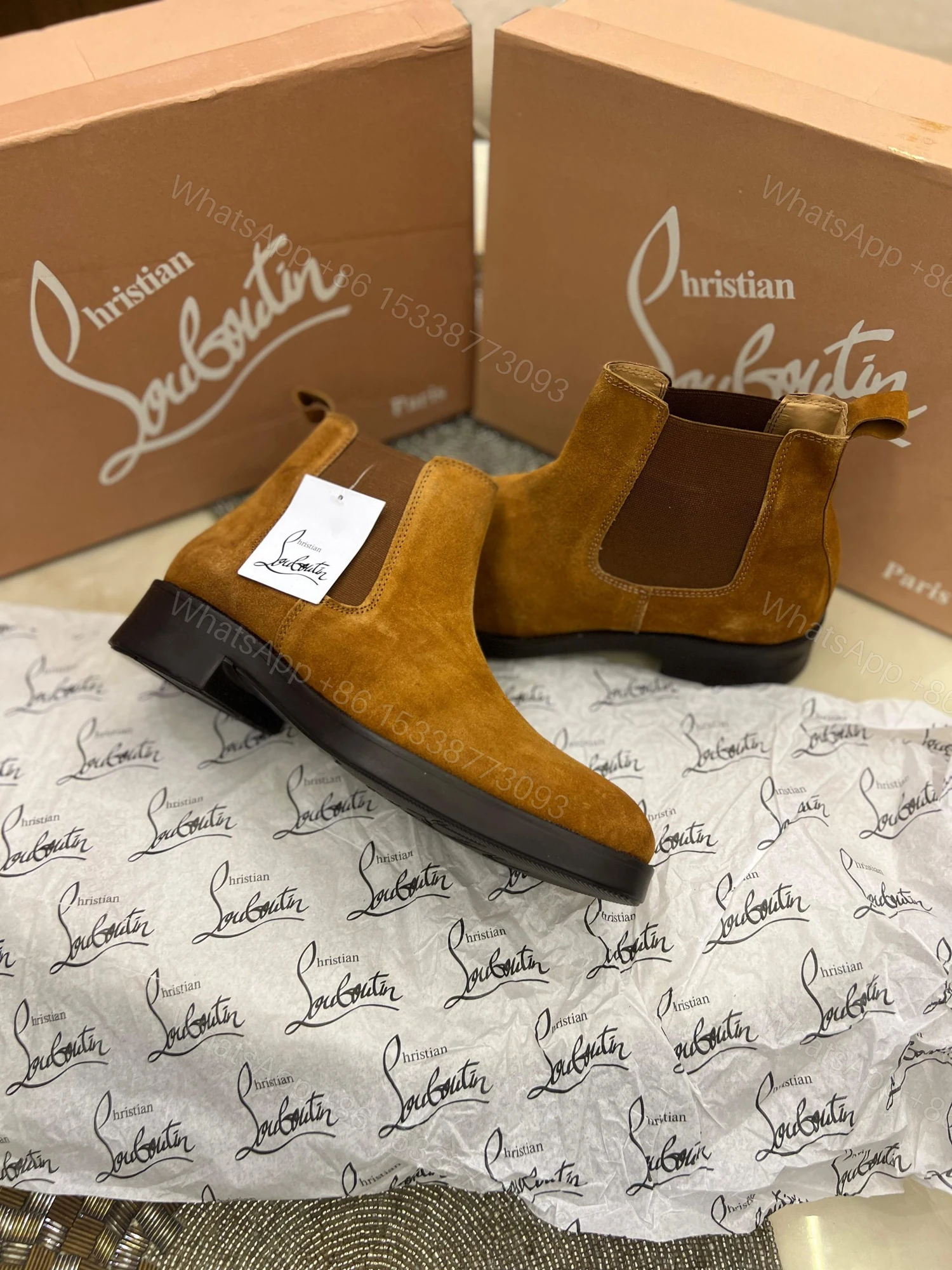 View 10 of First Copy Louboutin Suede Boots for Men