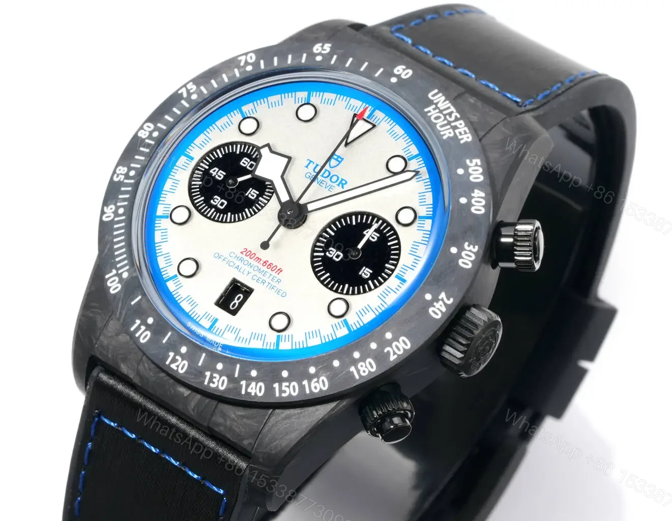 View 4 of Tudor R29 Biwan Blue Accent Chronograph Black Strap Premium 42MM M7937KN-0001