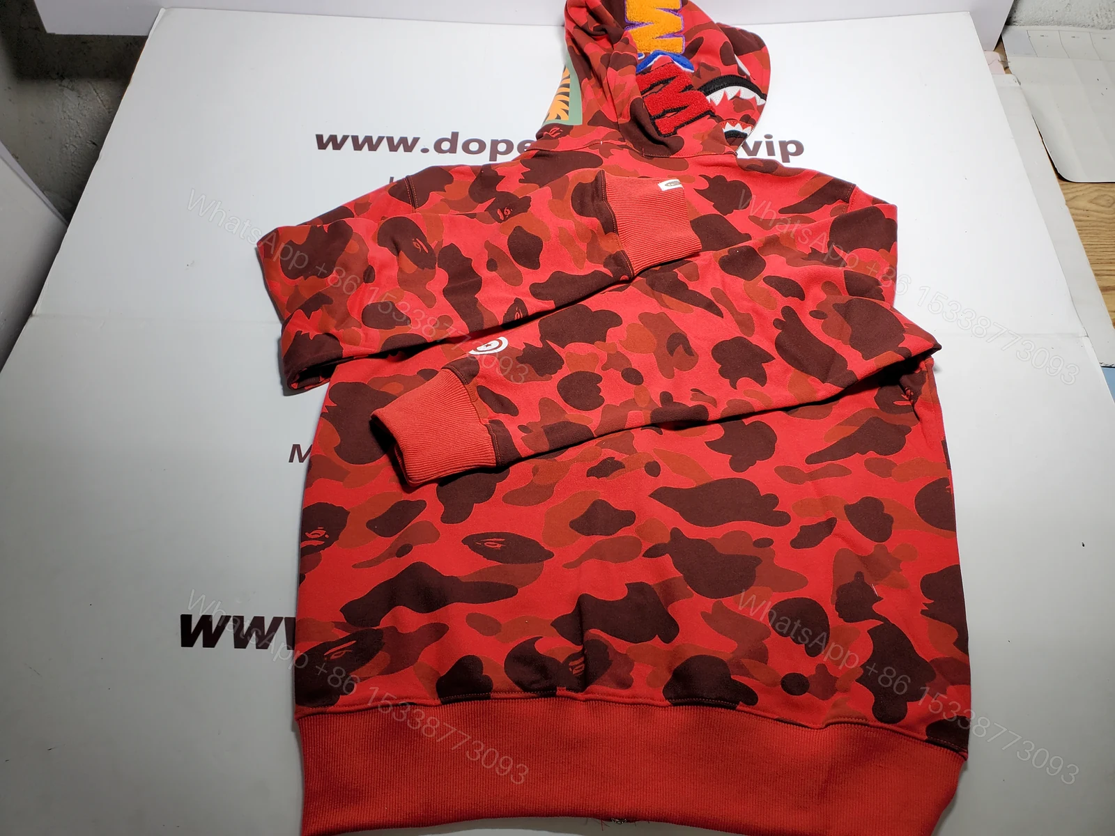View 5 of BAPE Color Camo Shark Zip Hoodie Red 4580793322511