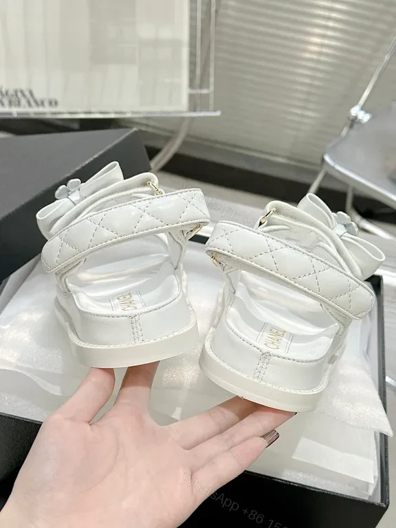 View 4 of White Lux Sandals: Quilted, Bow-Accent, Gold-Detail, Comfort Fit
