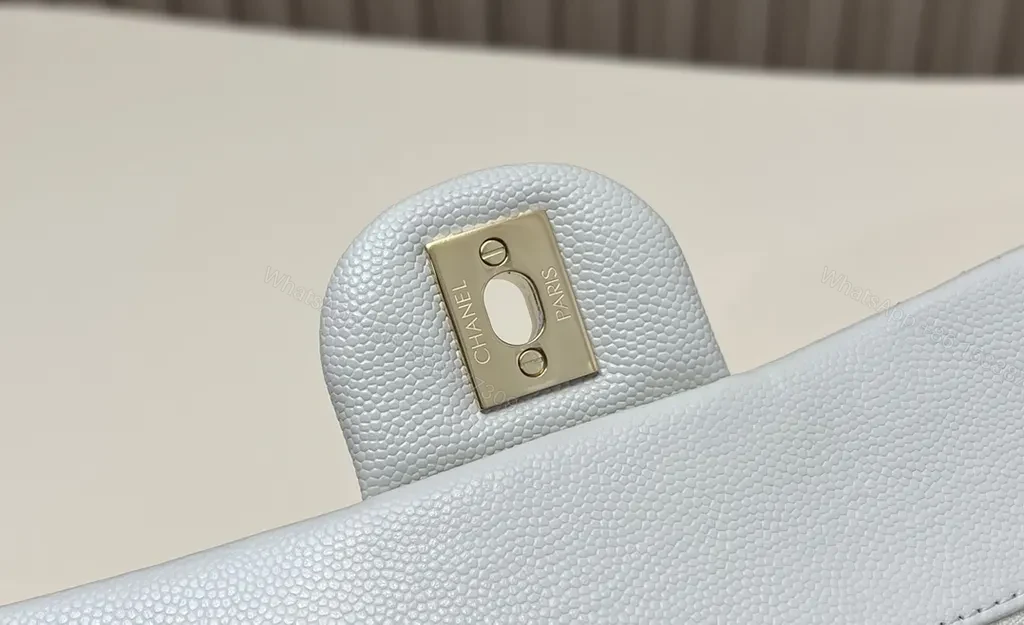 View 9 of Pearl White Quilted Bag â€“ Gold CC Logo Leather Handbag