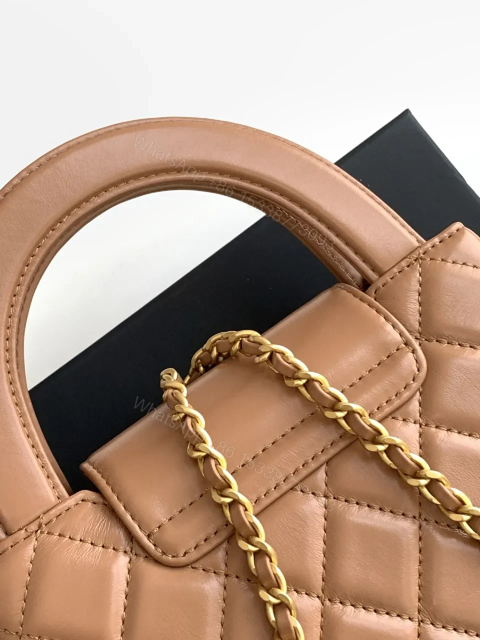 View 7 of Warm Caramel Quilted Leather Crossbody Bag - Structured Luxe