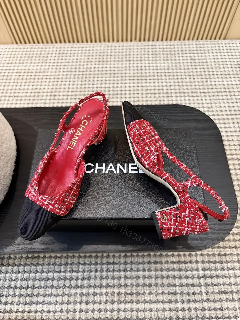 View 4 of Red Tweed Slingbacks: Modern Luxe, Comfortable Heels