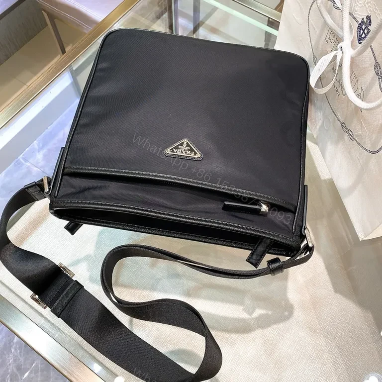 View 4 of Premium Black Crossbody Messenger with Prada Subtle Signature