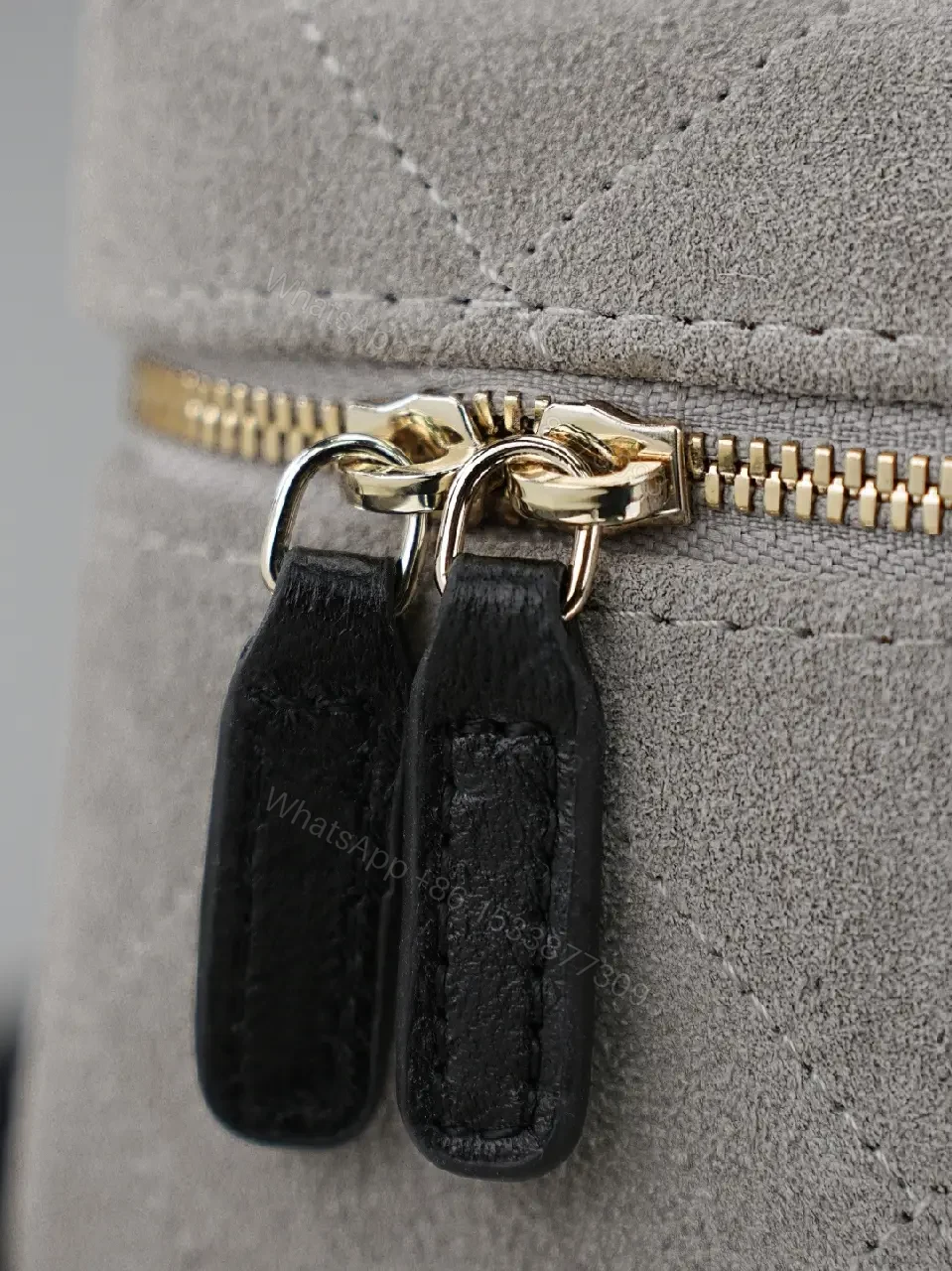 View 7 of Suede-like Gray Mini Handbag with Gold Accent