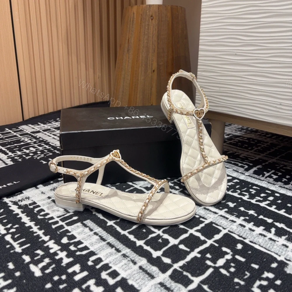 View 8 of 高仿Chanel*25C系列G46111C小羊皮平底涼鞋白色免檢版