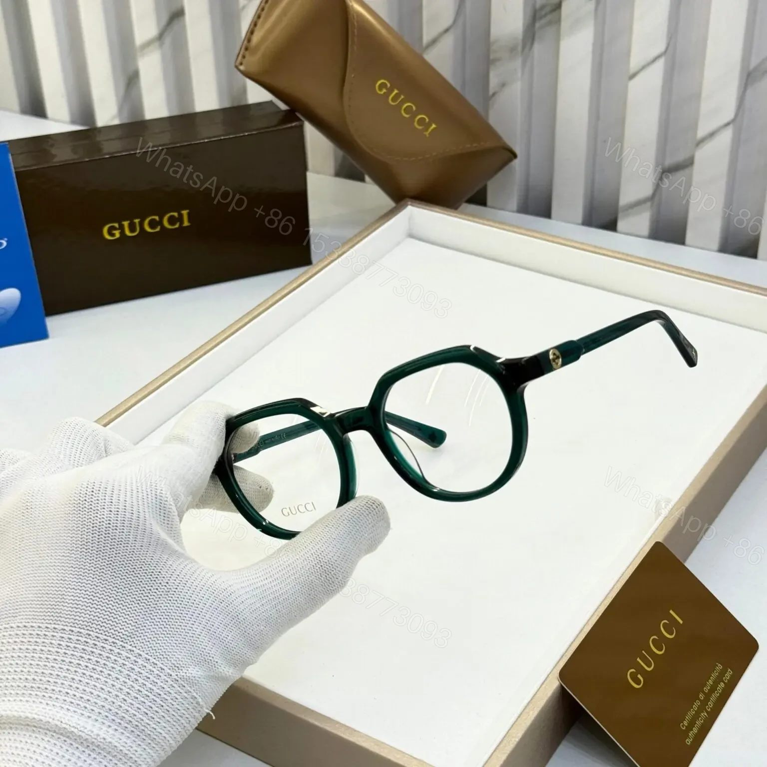View 2 of Gucci Round Dark Green Eyeglass – One Size – AAA Quality