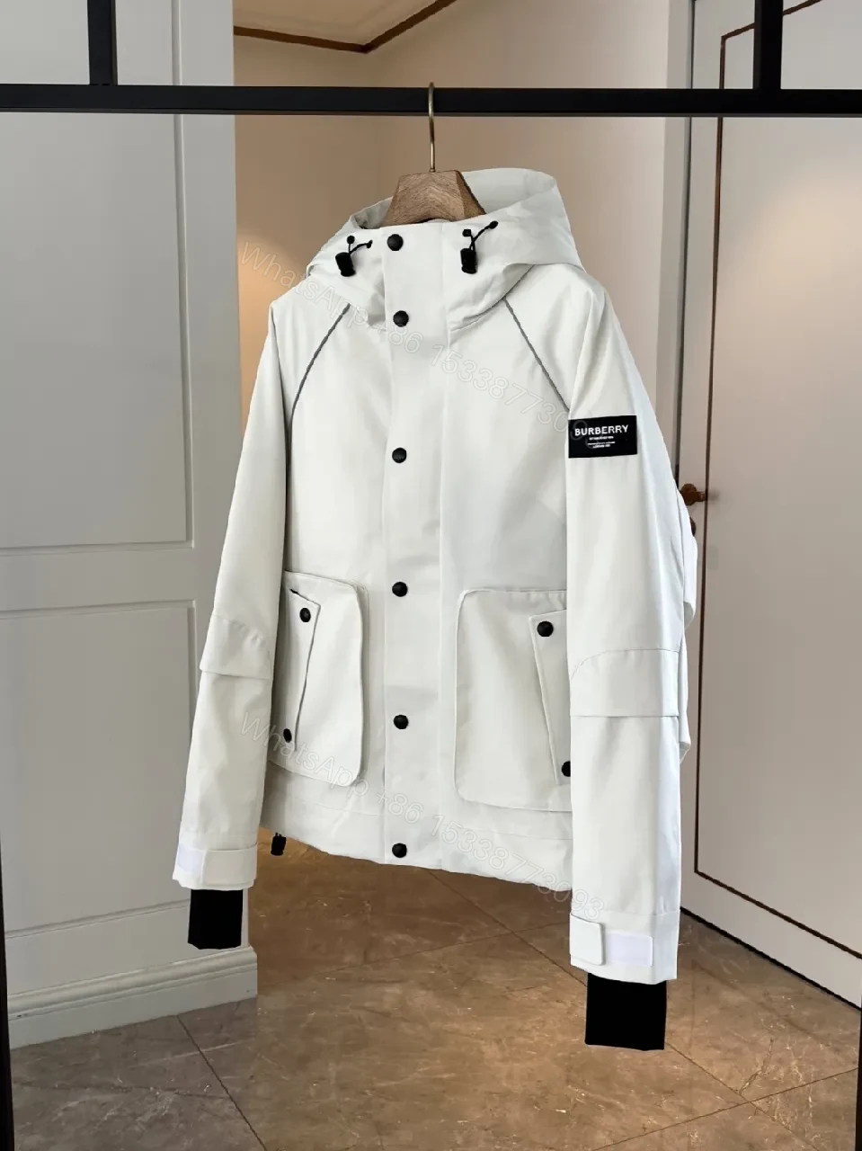 View 6 of White Weatherproof Parka with Leather Trim