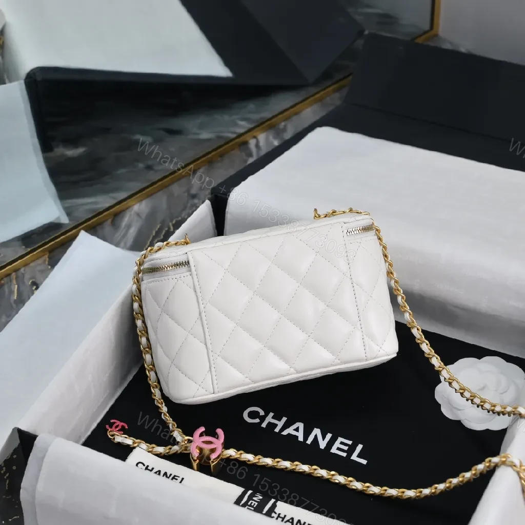 View 3 of White Quilted Mini Bag, Gold Chain, Luxe Crossbody Style