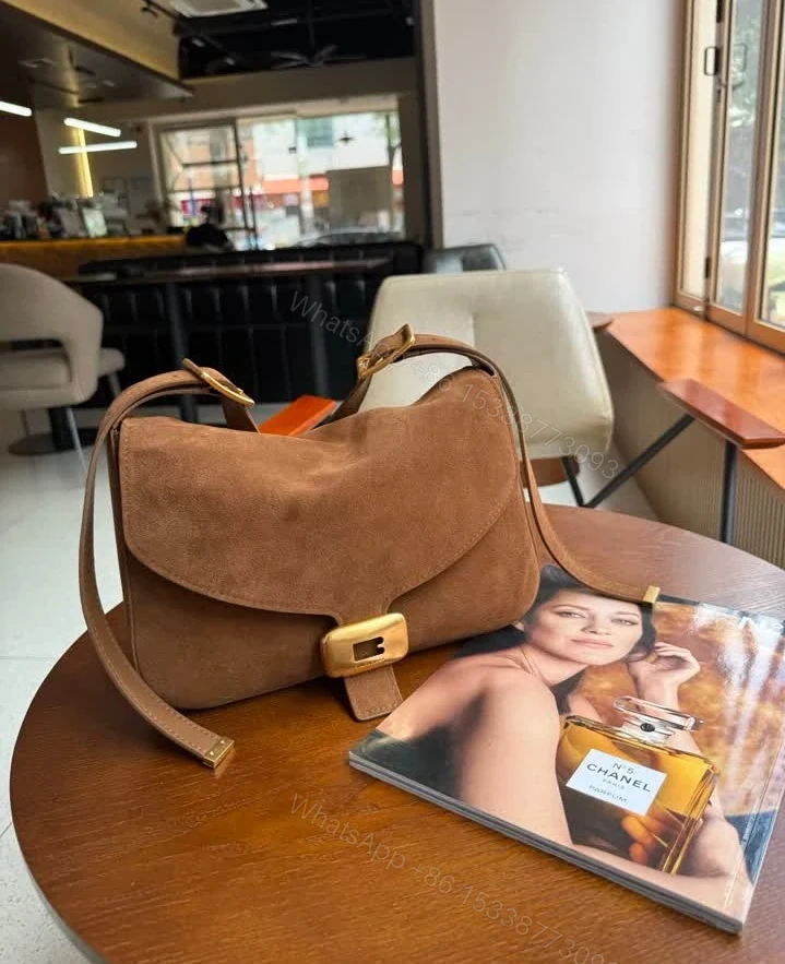 View 3 of Replica Balenciaga Clicca Medium Muscade Suede Shoulder Bag