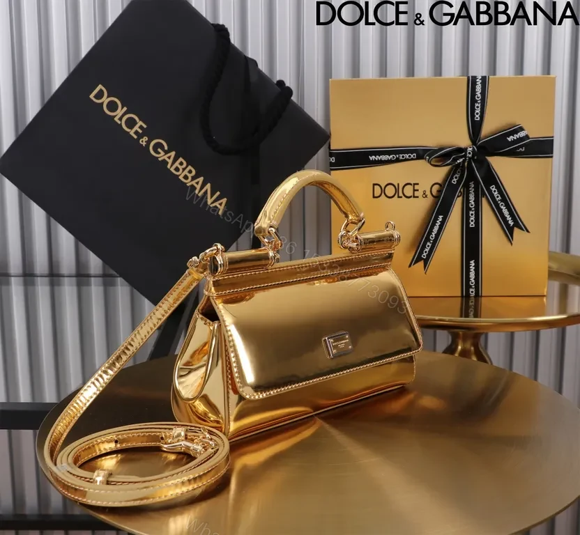 View 7 of Gleaming Gold Satchel â€” Premium Calfskin, Gold-Tone Hardware, Crossbody Ready, Dolce & Gabbana Bag