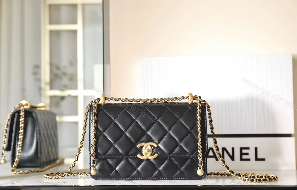 Chanel-Inspired Quilted Leather Crossbody Bag, Goldtone Hardware — view 1