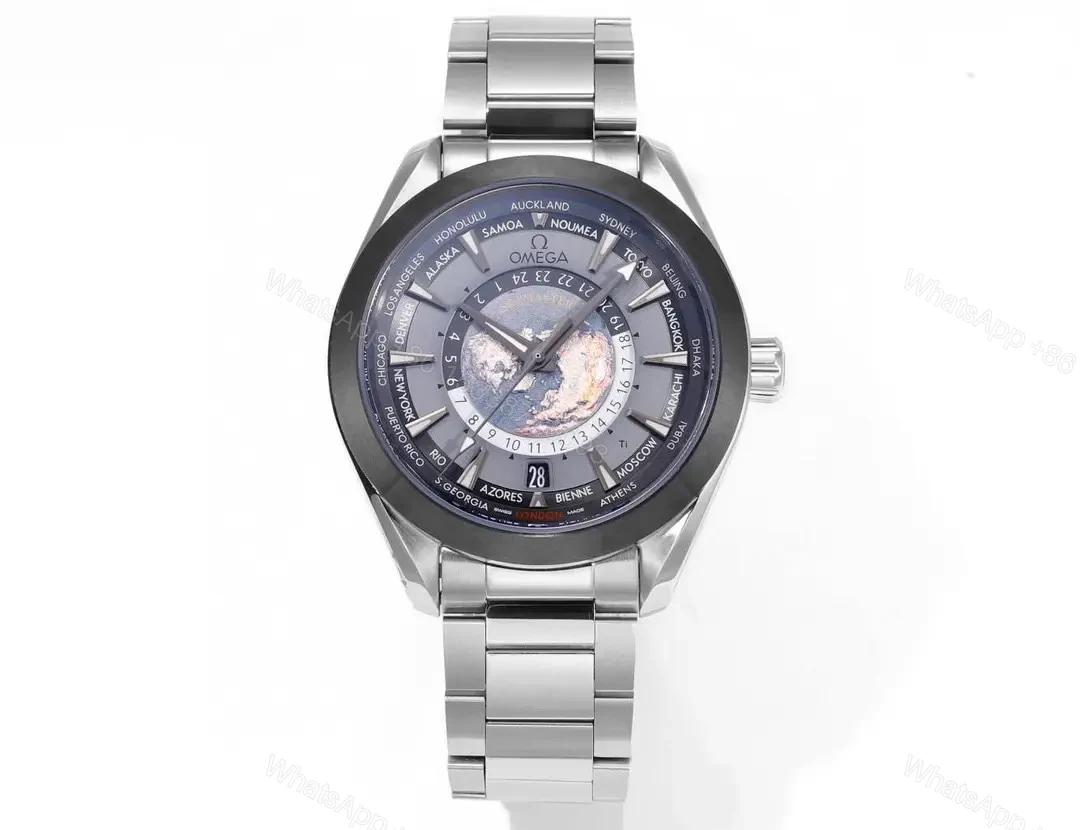 Omega Super Clone Seamaster Aqua Terra Worldtimer Blue Dial Steel Bracelet Premium 43MM OMEGA-AT-WT43-BLU-SS — view 1