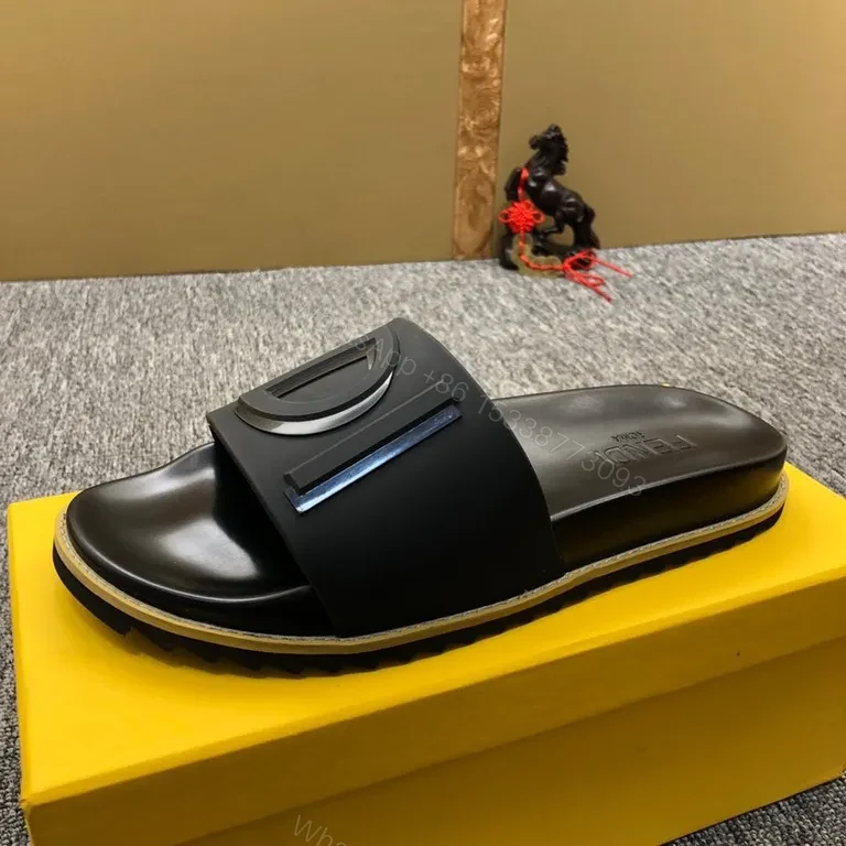 View 2 of Bold Minimalist Slides with Signature Fendi Touch - Black Leather Slide
