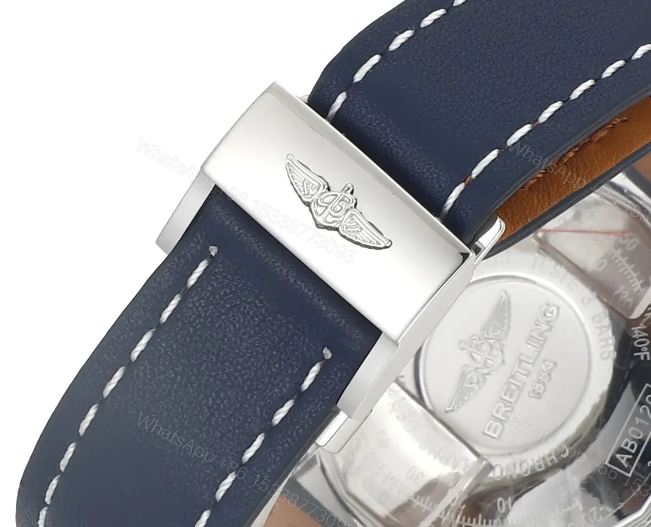 View 8 of GF Factory Breitling Navitimer B01 Chronograph 43mm Blue Dial Stainless Steel Leather Strap Watch