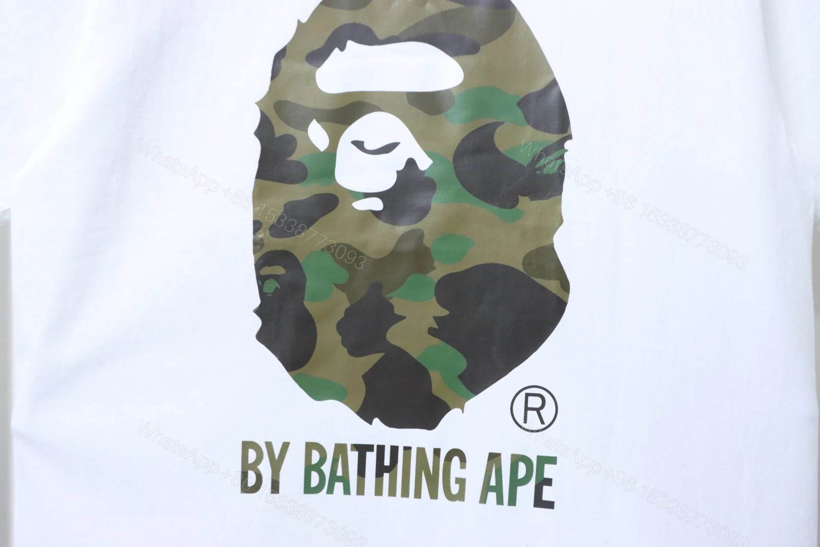 View 2 of BAPE 26ss Classic Green Camo Big Ape Head Letter Print Short Sleeve T-shirt white